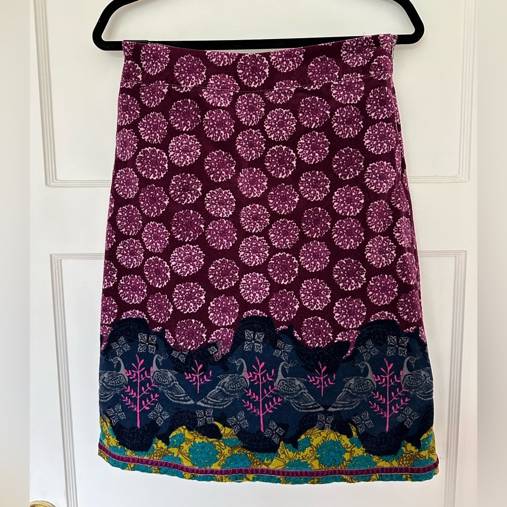 White Stuff Purple Floral Peacock Boho Midi Skirt (UK 8)
